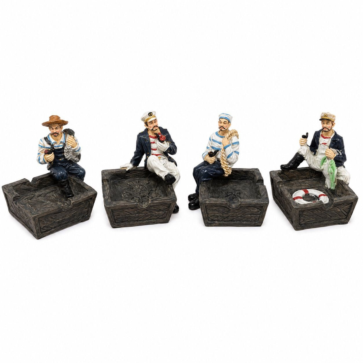 Set 4 Suveniruri Decorative cu Marinari – Tăvițe Nautice pentru Chei, Monede și Bijuterii