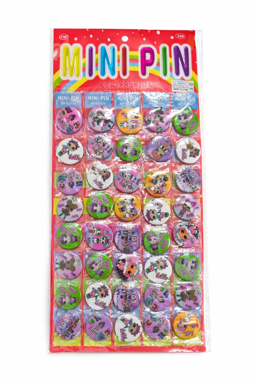 Set 40 insigne rotunde 3 cm cu personaje fashion, display 13x38 cm