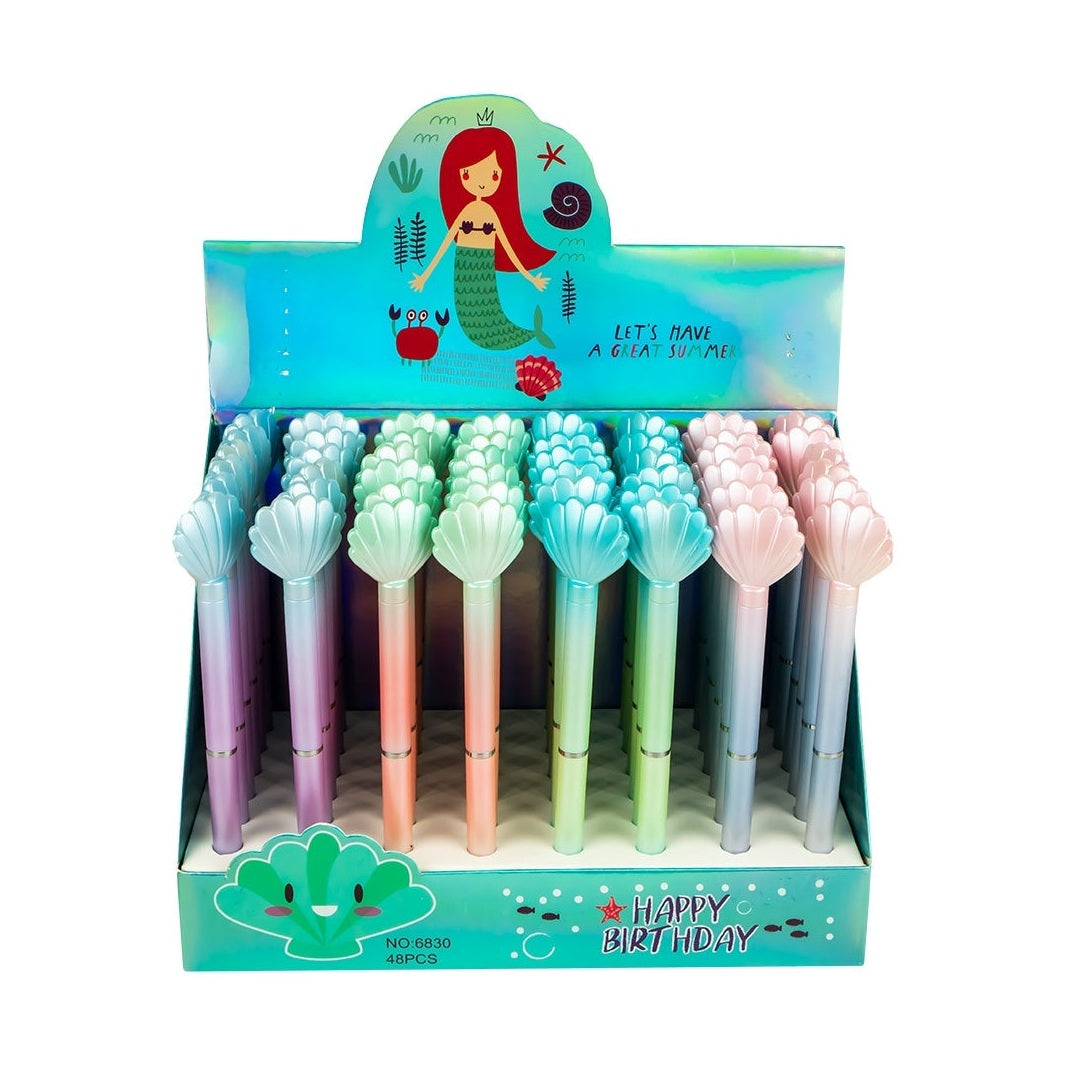 Set 48 pixuri cu gel model scoica Mermaid pastel multicolor