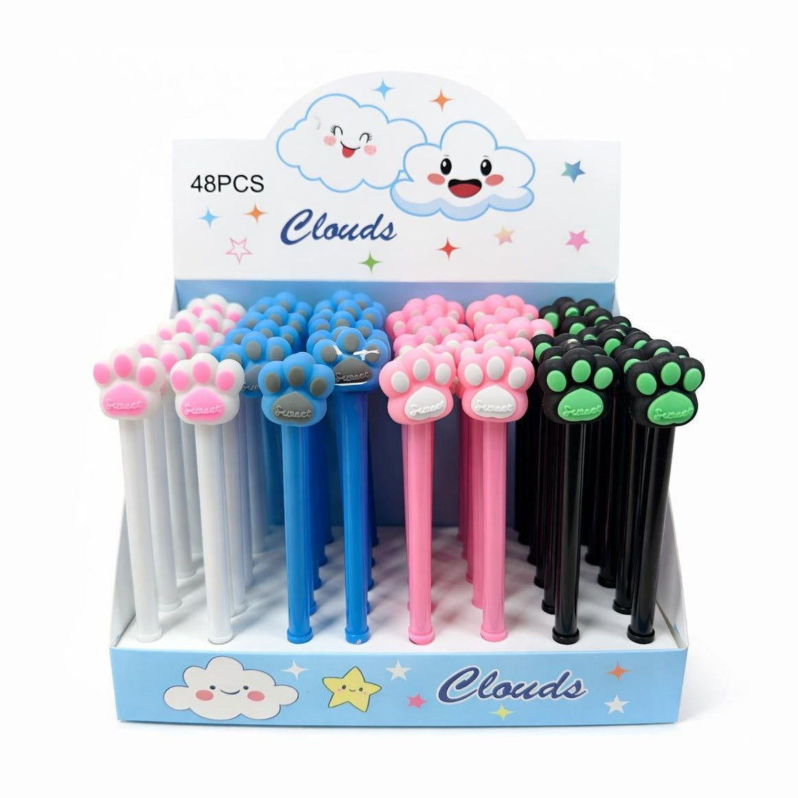 Set 48 pixuri cu gel și capac decorativ lăbuță, design colorat pentru copii