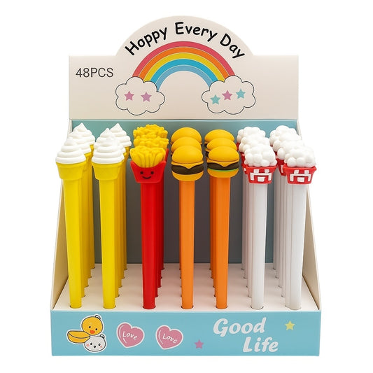 Set 48 Pixuri Funny Food , Inghetata, Cartofi, Burger si Pahar, Display Colorat