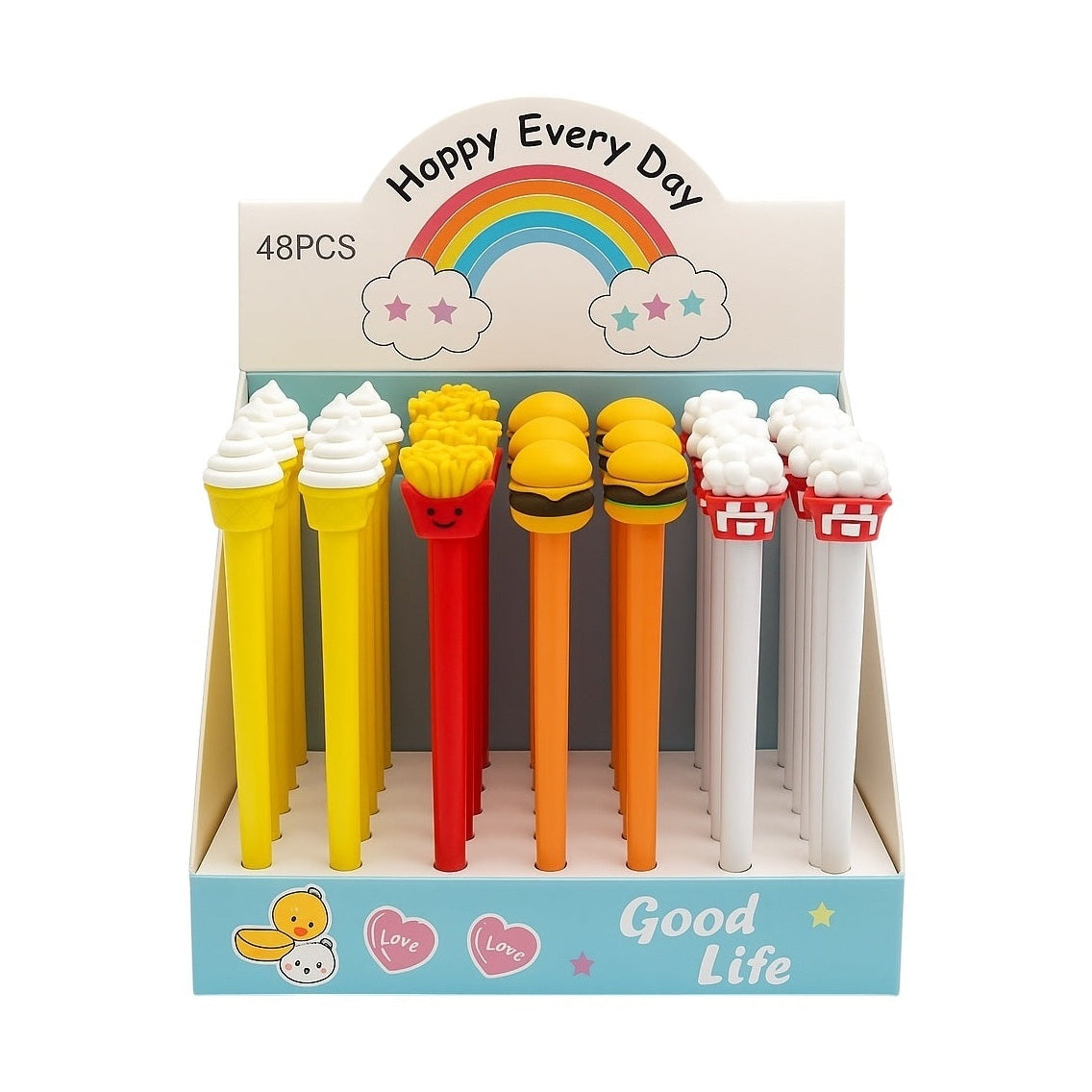 Set 48 Pixuri Funny Food , Inghetata, Cartofi, Burger si Pahar, Display Colorat