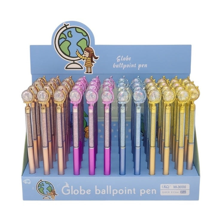 Set 48 Pixuri Globe Ballpoint Pen , Pixuri Cu Glob 3D si Sclipici