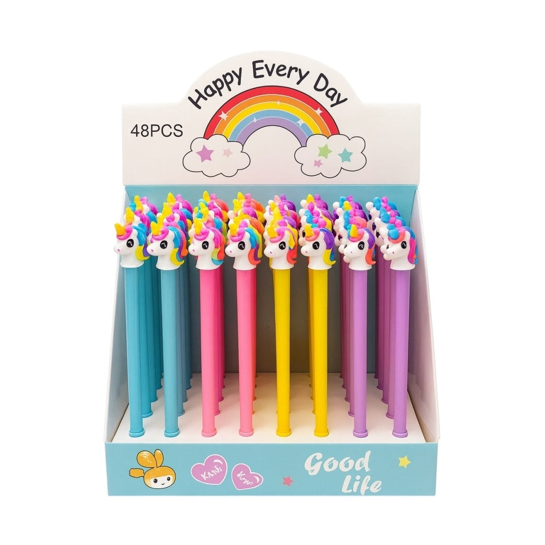 Set 48 Pixuri Unicorn Happy Every Day , Culori Pastel, Topper 3D Unicorn