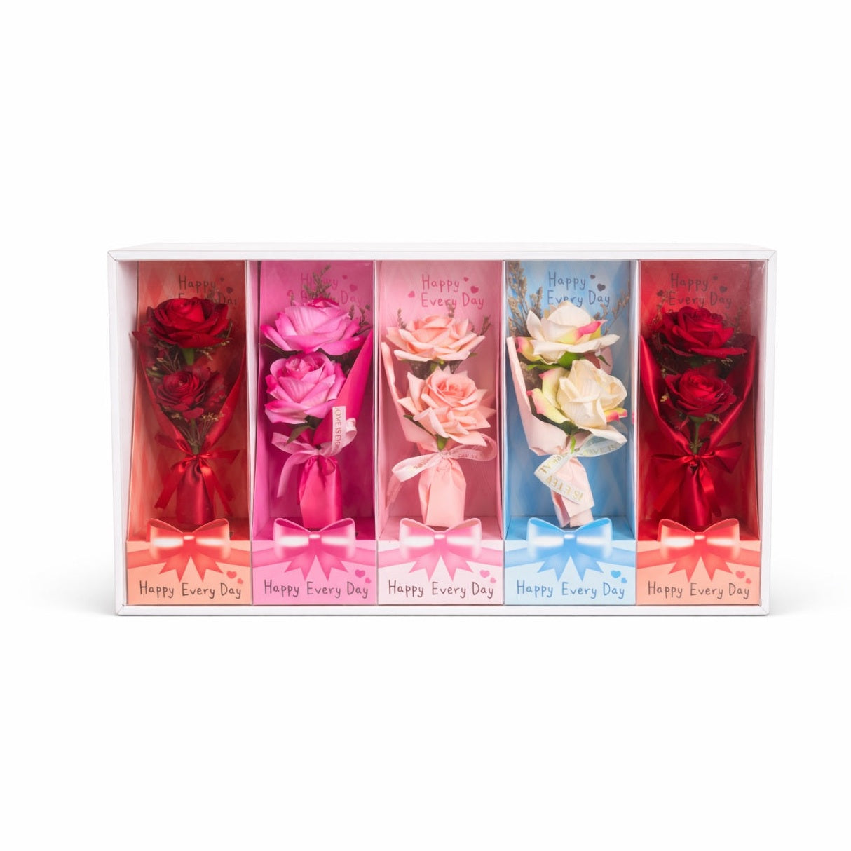 Set 5 flori artificiale cu ambalaj cadou, bucata, Happy Every Day, 24.5 x 9.5 cm