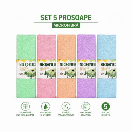 Set 5 prosoape bucătărie microfibră 40x40 cm – lavete pufoase, super absorbante