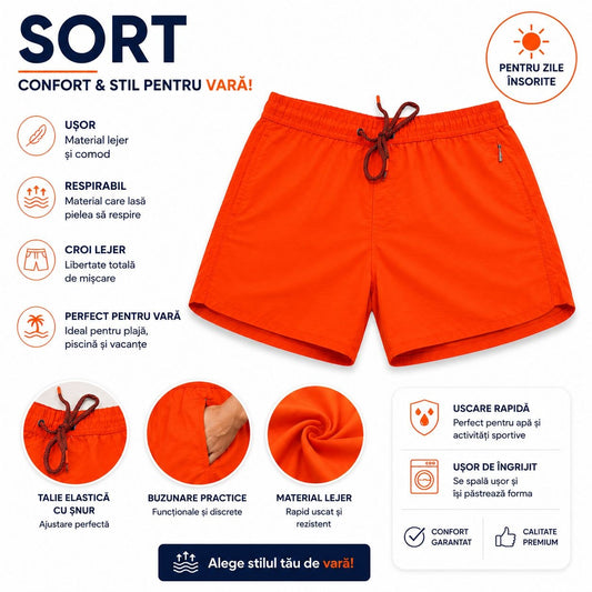 Set 5 Sorturi de Baie Bărbați Portocalii – Material Ușor, Uscare Rapidă și Confort Maxim