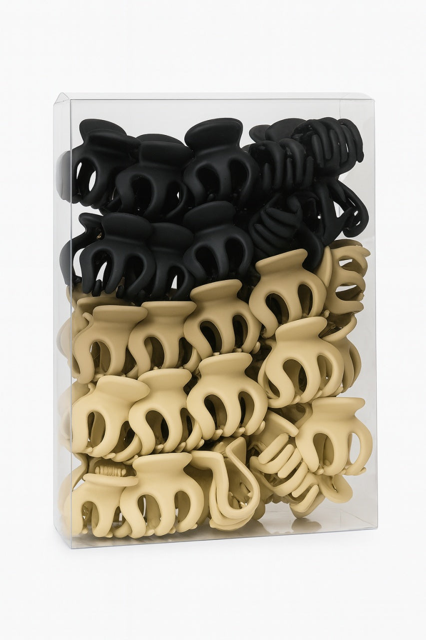 Set 50 clame par mici, mate, prindere puternica, culori mixte negru si bej