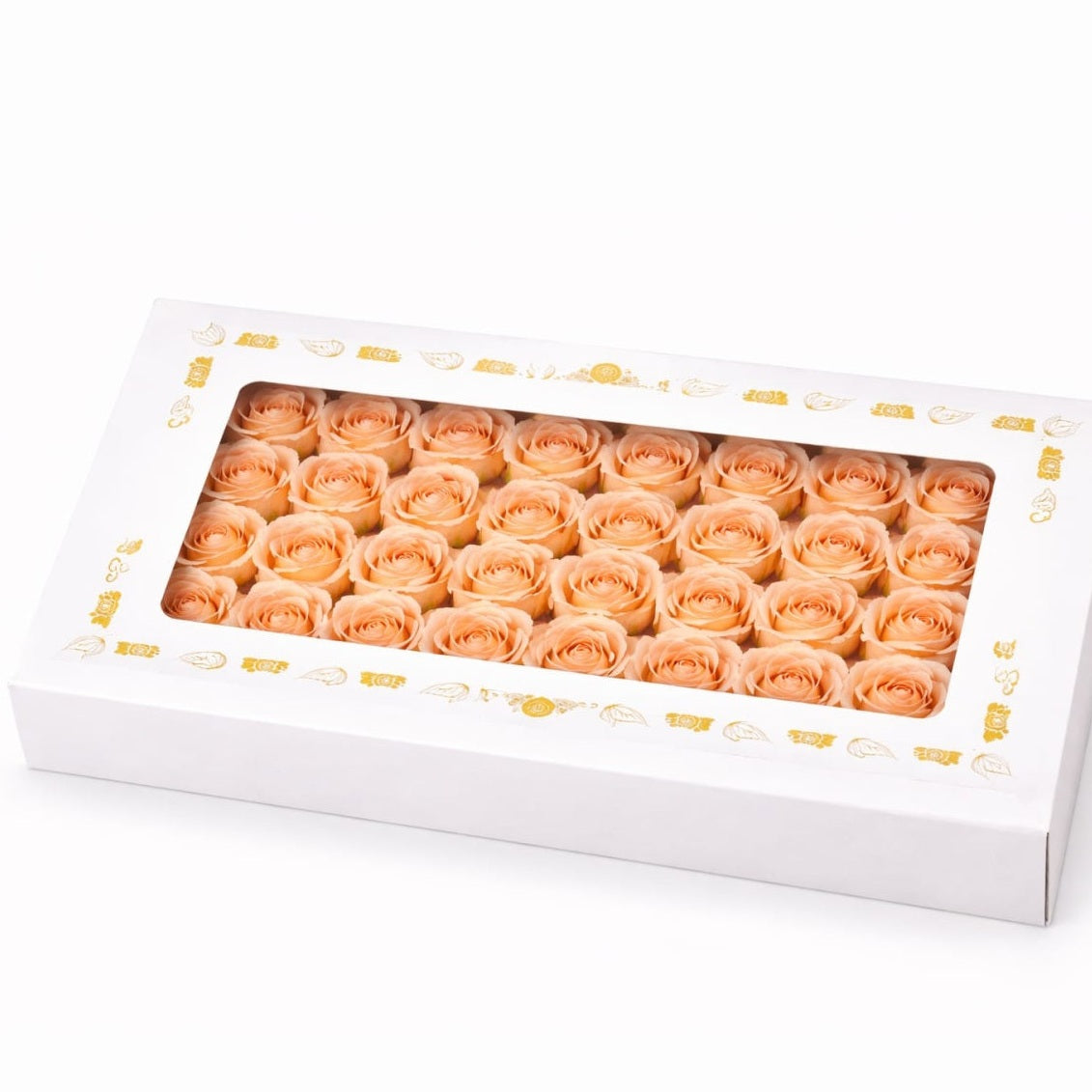 Set 50 Trandafiri de Sapun Parfumati in Cutie Eleganta Cadou 44x23 cm Somon