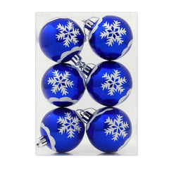 Set 6 Globuri Craciun Albastre 6 cm cu Fulgi Argintii, Ornament Brad