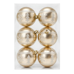 Set 6 globuri Craciun auriu champagne, model fulgi si brad, 23x15.5x7.5cm