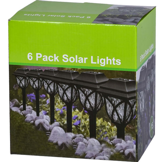 Set 6 Lampi Solare de Grădină LED, Plastic Negru, Lumină Caldă