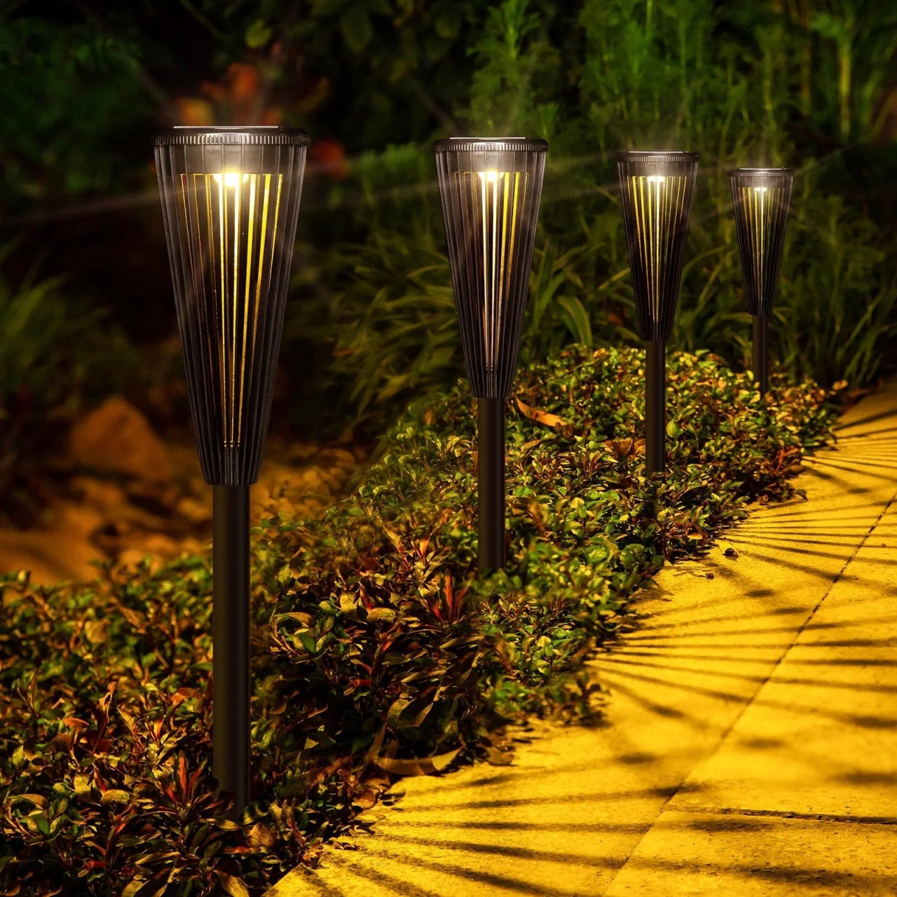Set 6 Lampi Solare Gradina Tip Torta LED, Iluminat Exterior cu Panou Solar, Tarus Pamant