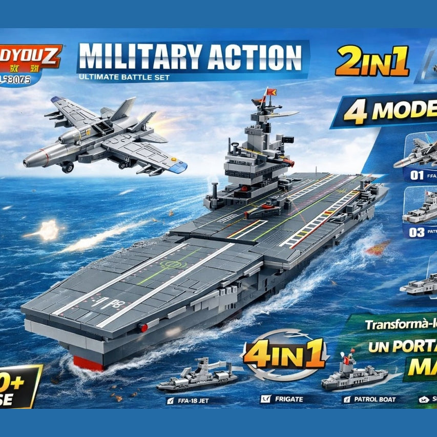 Set 8 jocuri constructie vehicule militare interconectabile, 4 modele, 109-120 piese