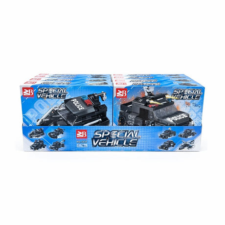 Set 8 jocuri constructie vehicule politie copii, modele diferite, 71-113 piese