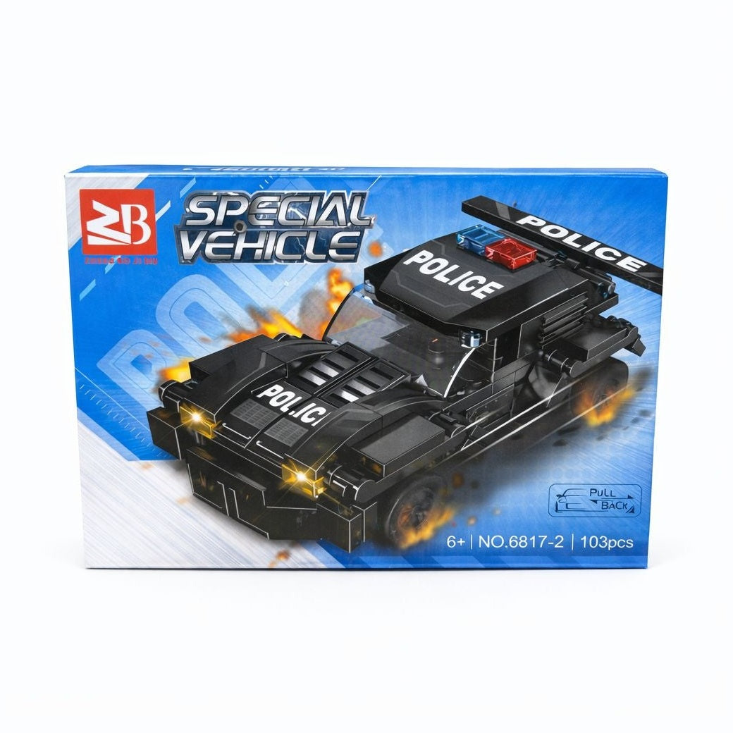 Set 8 jocuri constructie vehicule politie copii, modele diferite, 71-113 piese