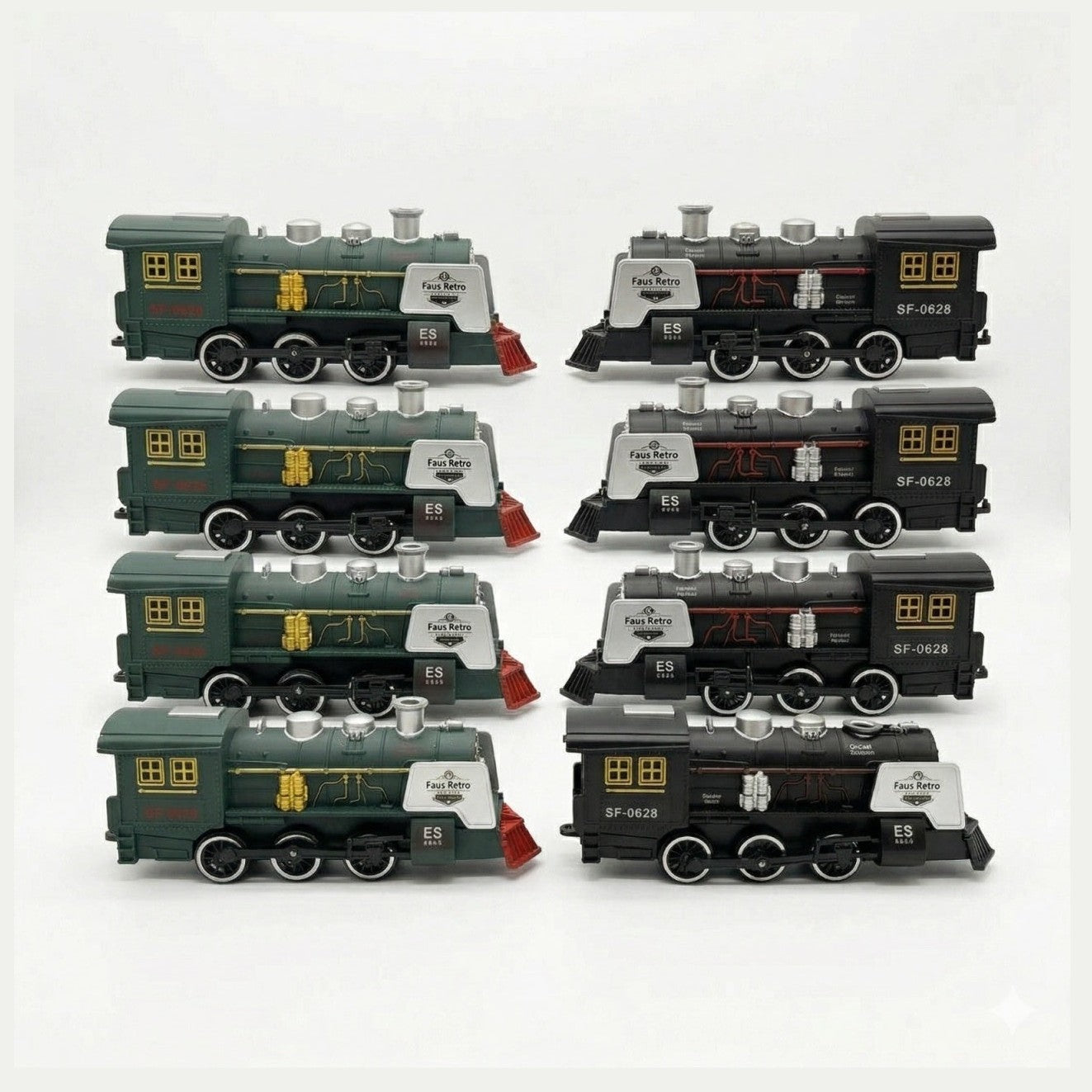 Set 8 locomotive vintage cu lumini si sunet, jucarie copii, model retro, 20 x 9 cm