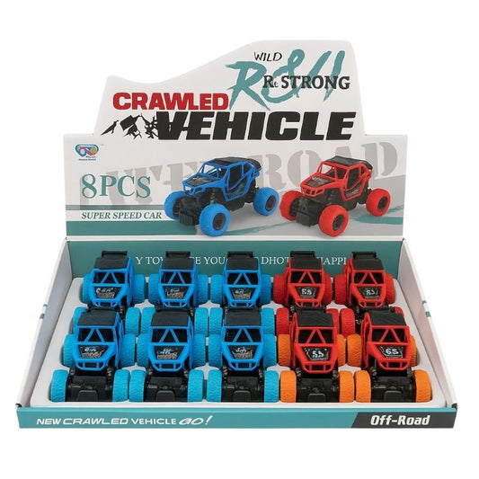 Set 8 Masini Off-Road cu Roti de Cauciuc, Jucarie Mecanica Tip Monster Truck