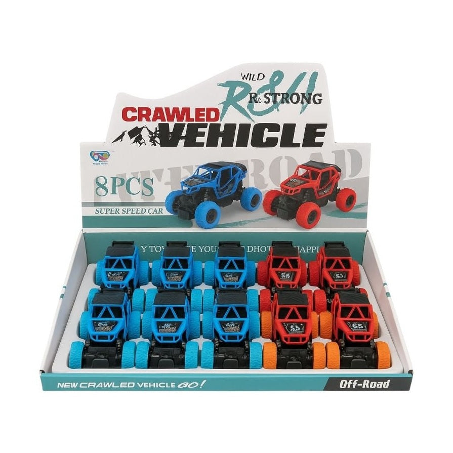Set 8 Masini Off-Road cu Roti de Cauciuc, Jucarie Mecanica Tip Monster Truck