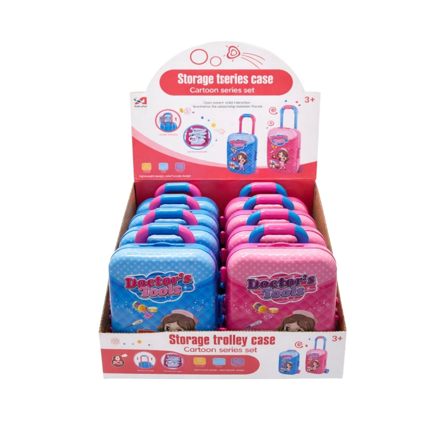 Set 8 Troler pentru copii cu set instrumental doctor, plastic, 25x19,5x28 cm