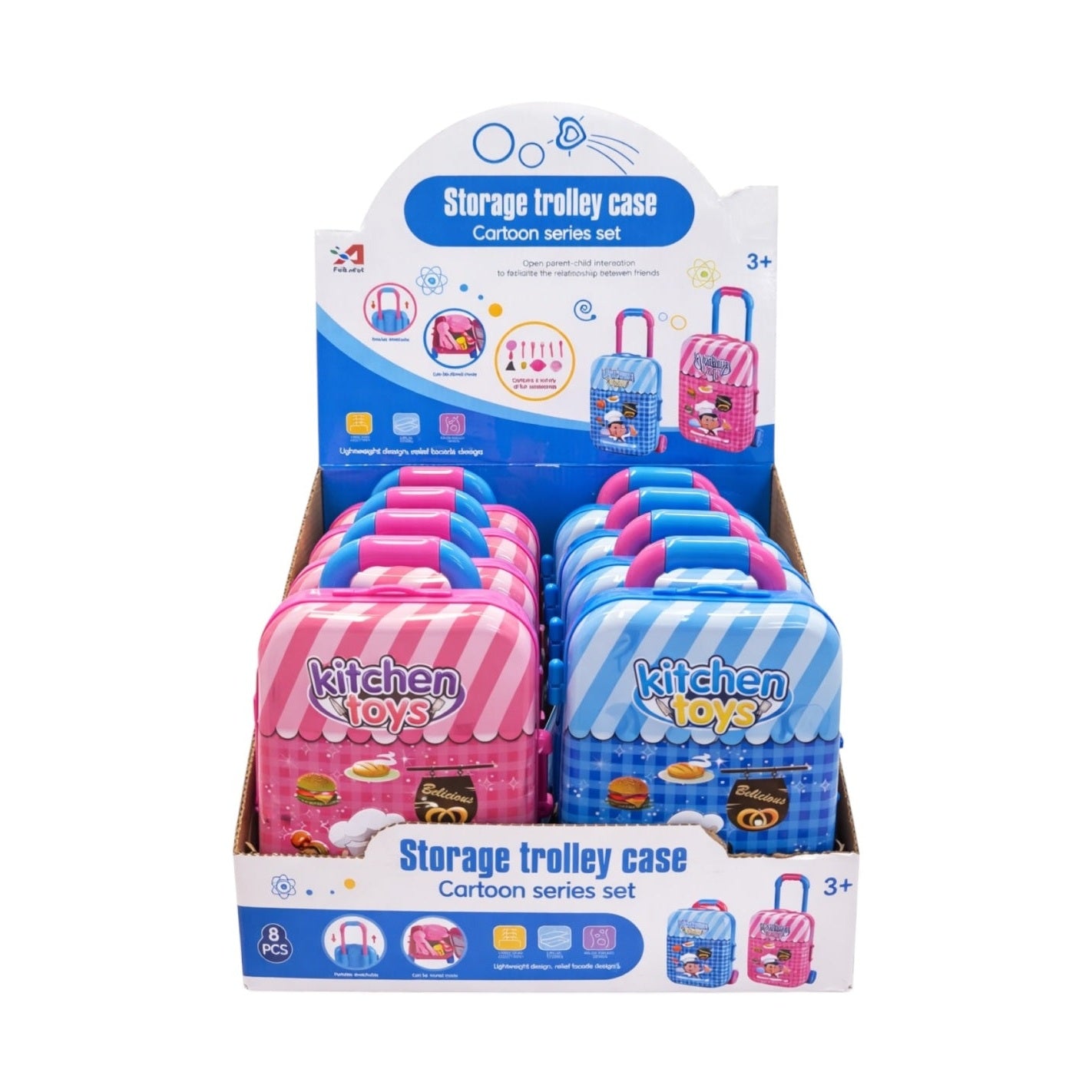 Set 8 trollere de jucarie Kitchen Toys cu ustensile si accesorii de bucatarie