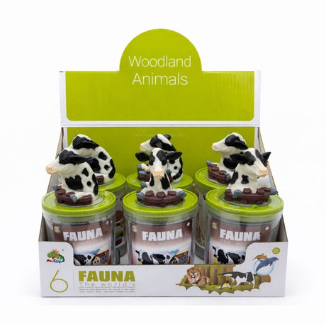 Set animale domestice in pahar cu figurina vaca, 12 piese, jucarie copii