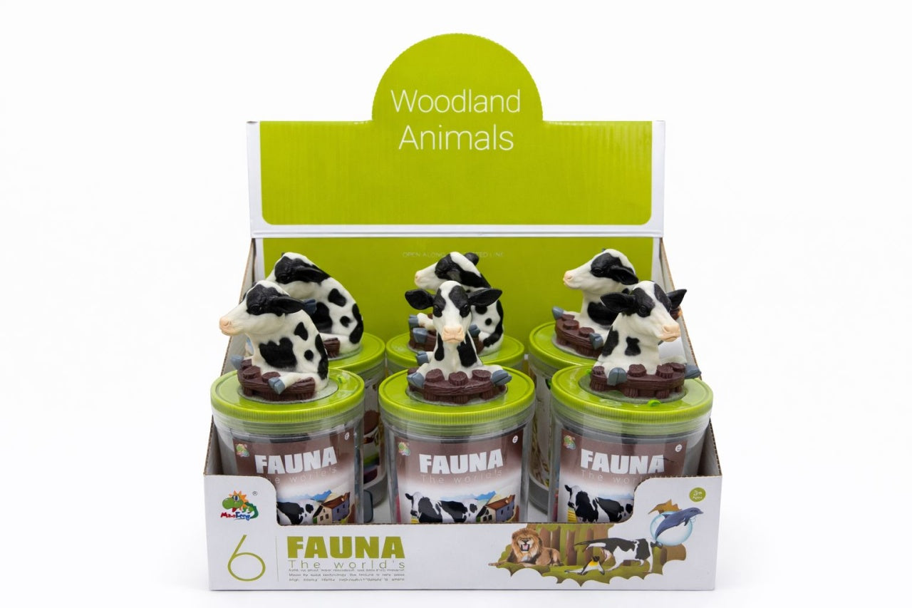 Set animale domestice in pahar cu figurina vaca, 12 piese, jucarie copii