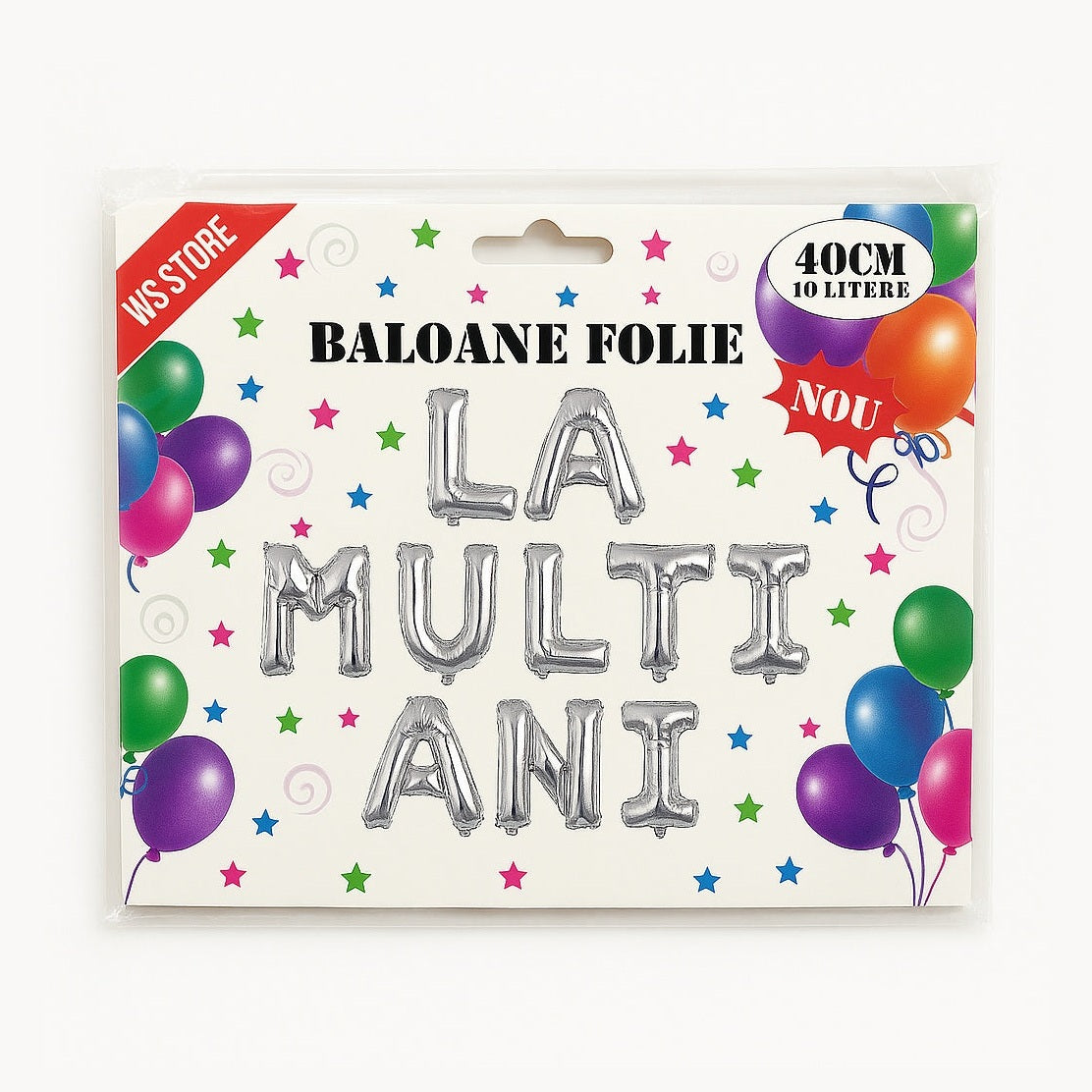 Set baloane folie LA MULTI ANI, argintiu, 40 cm, 10 litere, decor aniversar