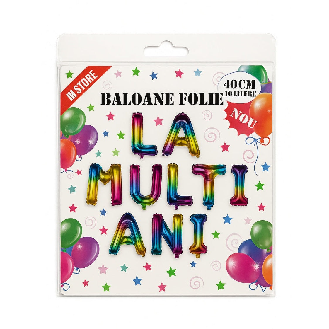 Set baloane folie LA MULTI ANI curcubeu 40cm, 10 litere , model festiv