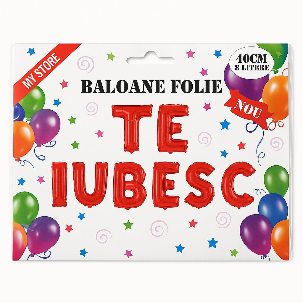 Set baloane folie TE IUBESC, rosu, 40 cm, 8 litere, decor romantic