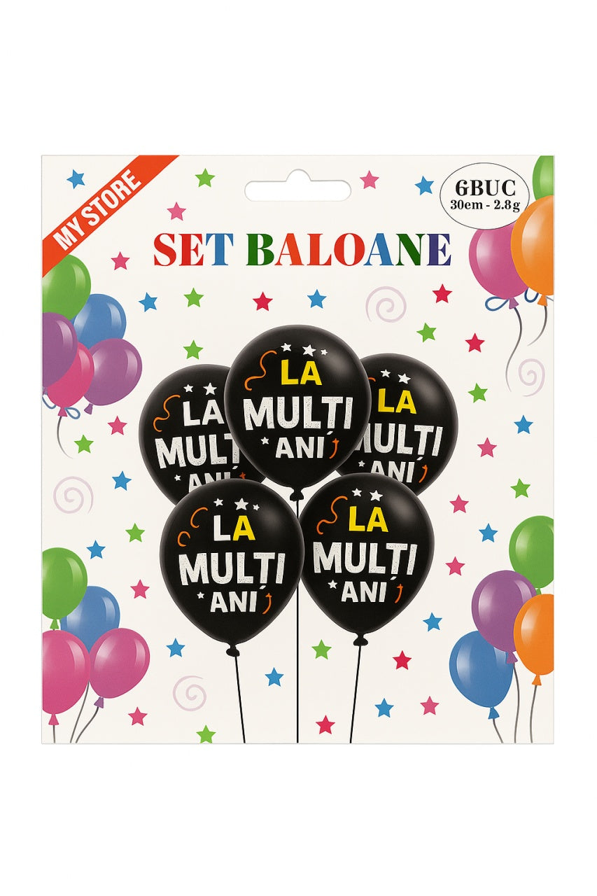 Set baloane latex 30cm LA MULTI ANI, negre, 6 buc