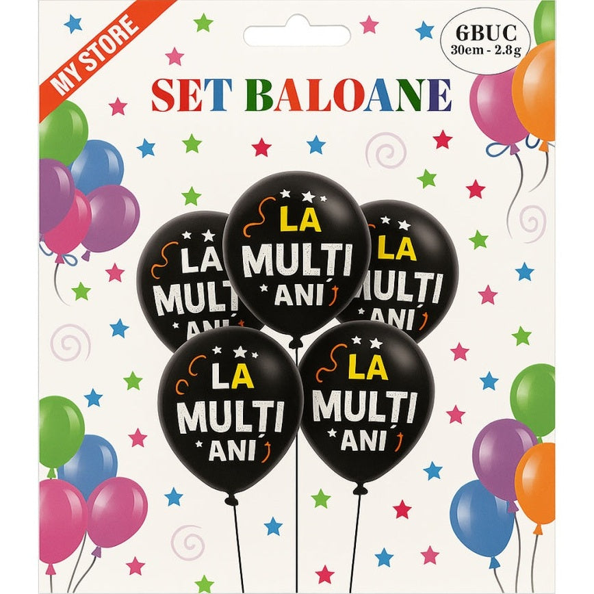 Set baloane latex 30cm LA MULTI ANI, negre, 6 buc