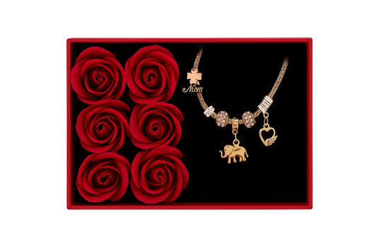 Set Cadou Luxury cu 6 Trandafiri din Sapun si Bratara Surprise, +PUNGA Love Forever
