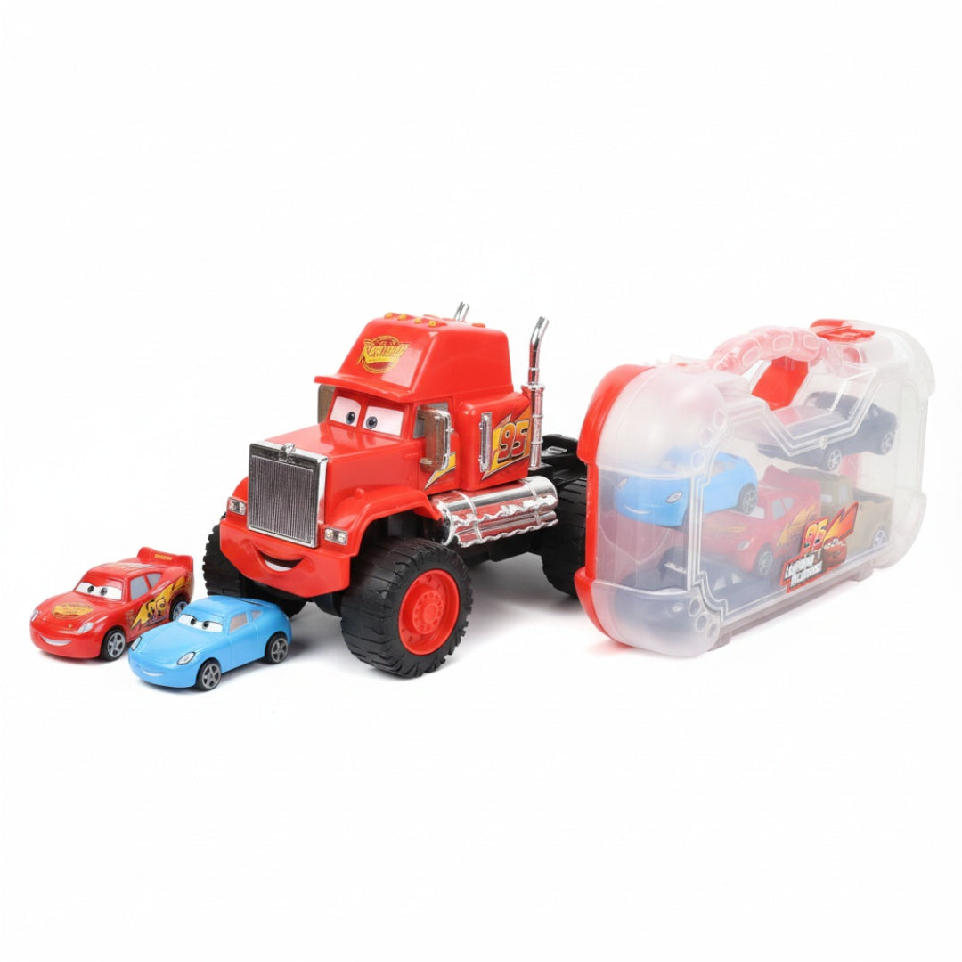 Set Camion Rulotă cu Mașini de Curse Din Plastic, Funcționalitate Interactivă
