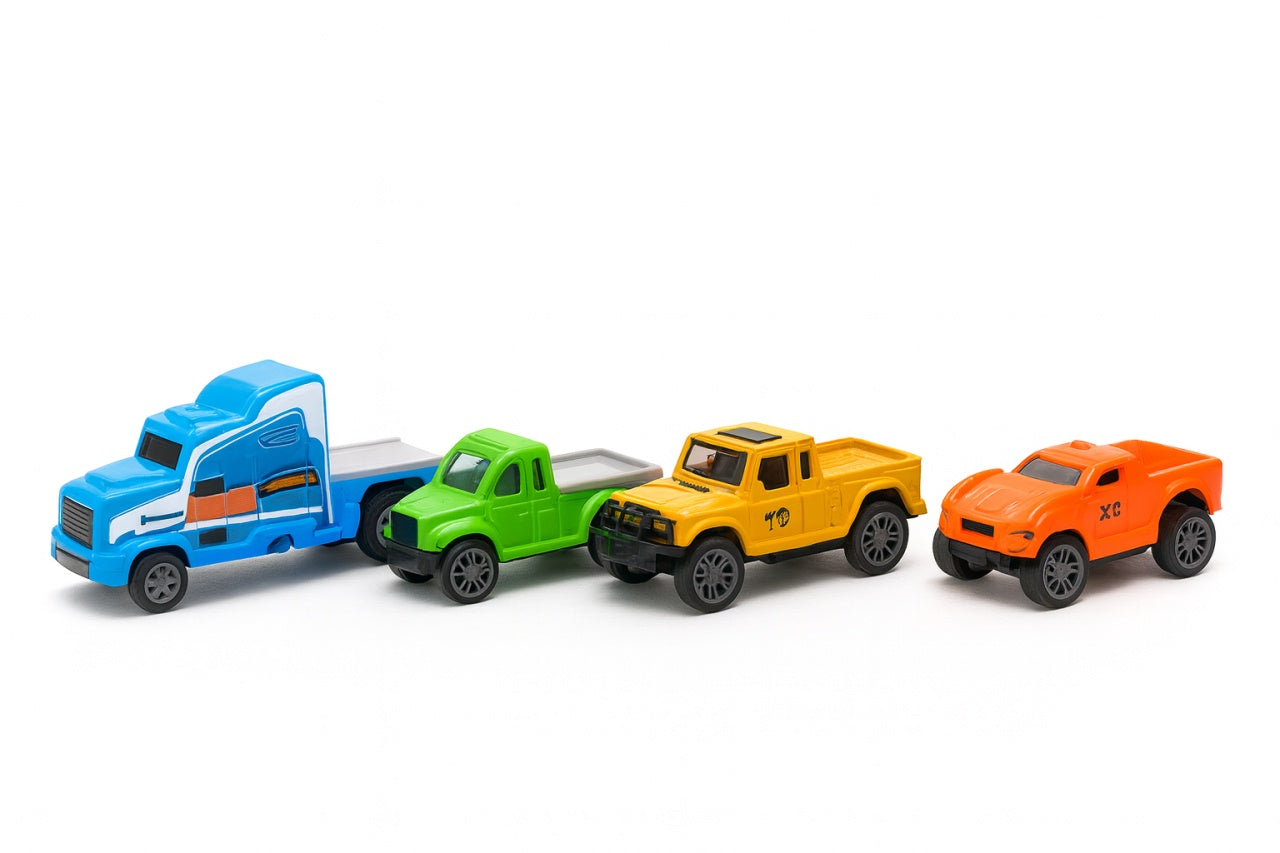 Set Camion Transportor cu Masinute , Racing Series Alloy Car, 1:42, pentru copii 3+