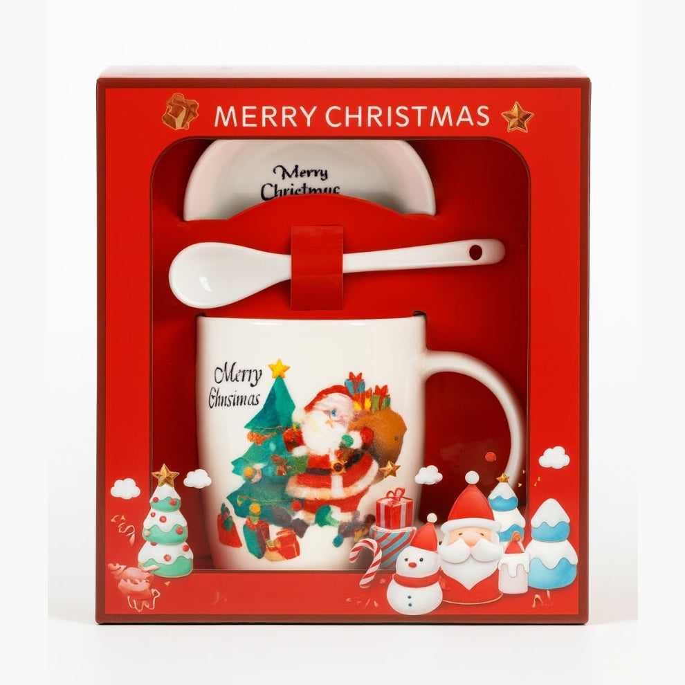 Set Cana Craciun cu Farfurioara si Lingurita , Merry Christmas Gift Box