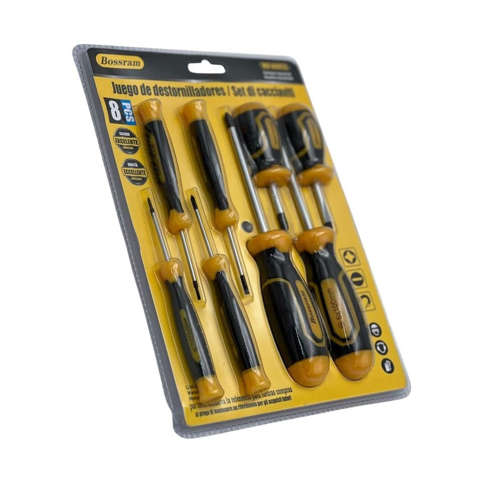 Set complet de surubelnite Bossram 8 piese cu maner ergonomic, calitate industriala pentru uz profesional si casnic,