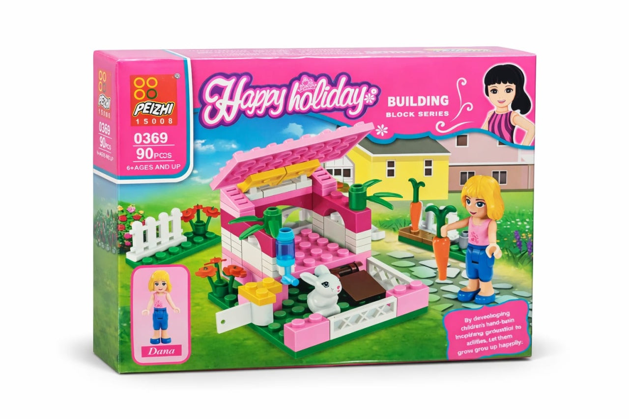 Set constructie copii tip blocuri casa Happy Holiday 90 piese