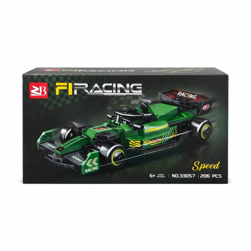 Set constructie masina de curse verde, 206 piese din plastic, 26cm