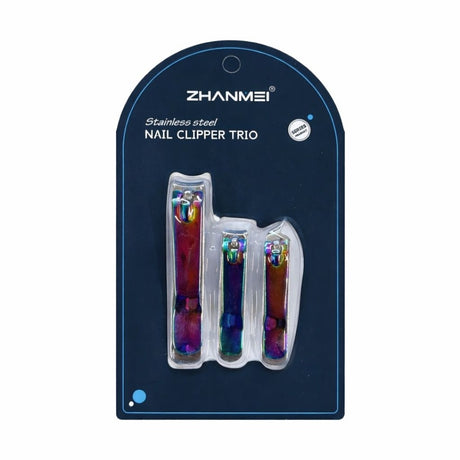 Set cu 3 Unghiere Profesionale ZHANMEI Nail Clipper Trio, Efect Rainbow, Otel Inoxidabil