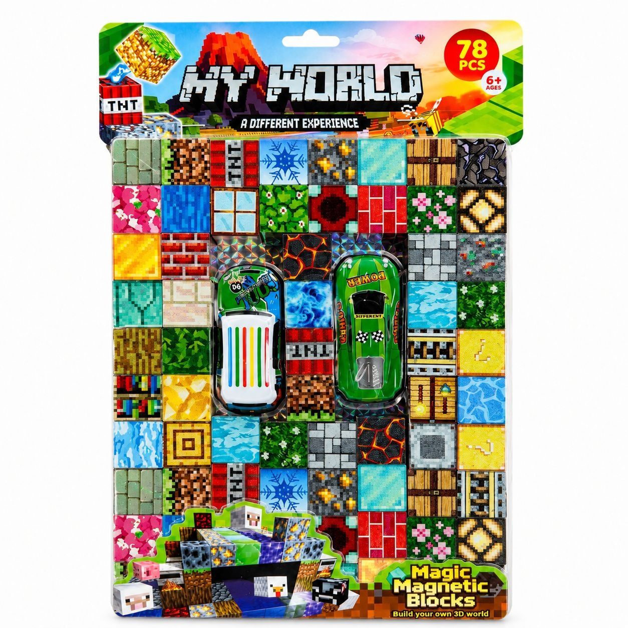 Set Cuburi Magnetice 3D, 78 Piese Magnetice pentru Construcții Creative, cu 2 Mașinuțe Incluse