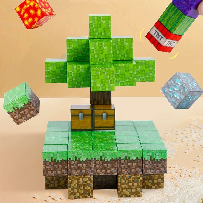 Set cuburi magnetice constructie 3D 57 piese, model ferma, 22x13x3 cm