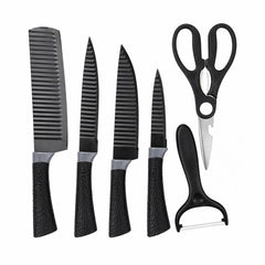 Set cutite bucatarie 6 piese cu foarfeca si curatator, 28x9 cm