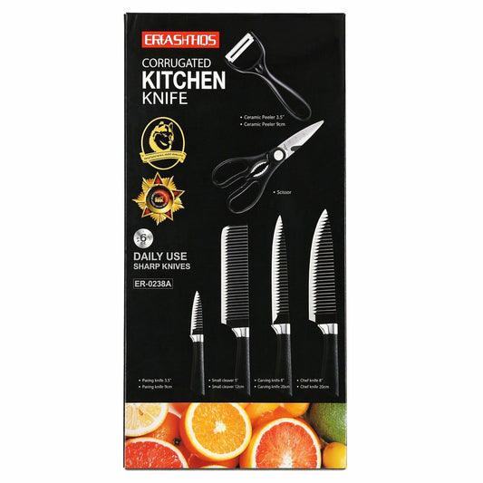Set cutite bucatarie 6 piese cu foarfeca si curatator, 28x9 cm