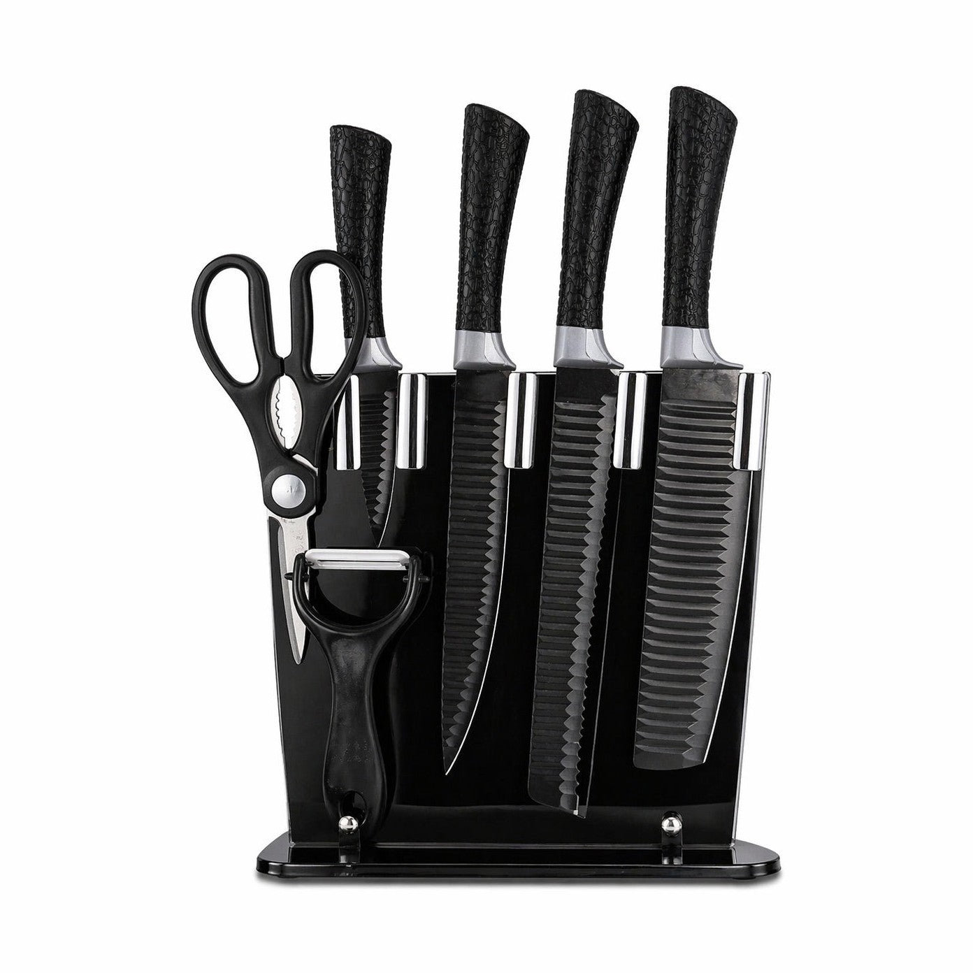 Set cutite bucatarie 6 piese cu foarfeca si curatator, 28x9 cm