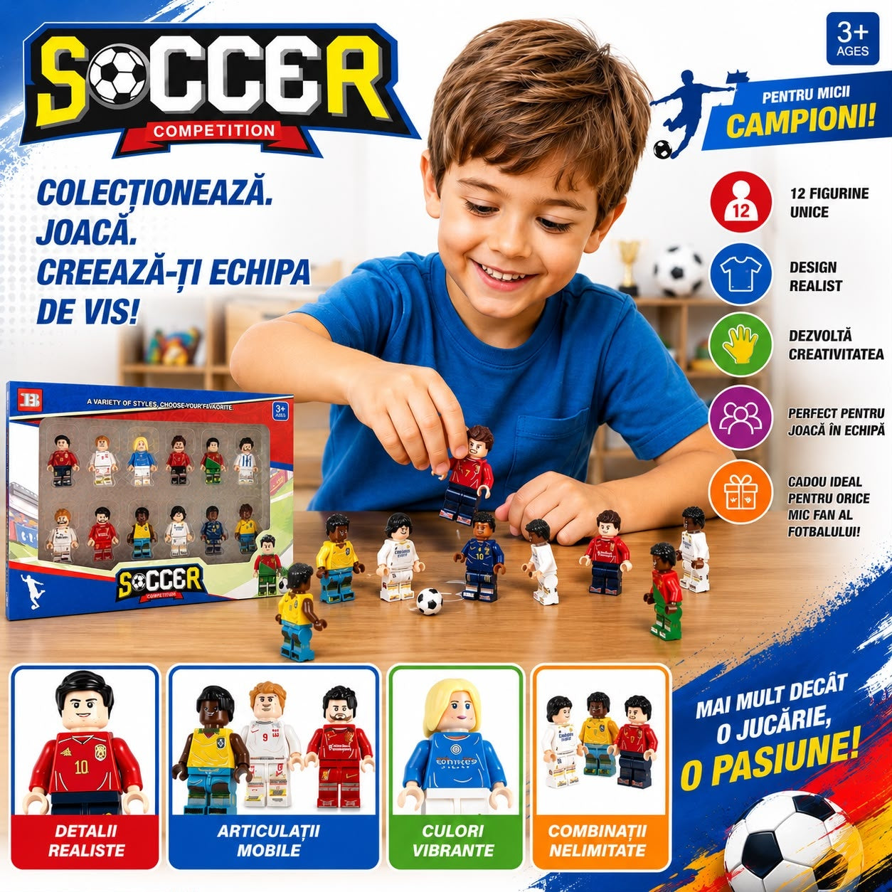 Set de 12 Figurine Fotbaliști cu Articulații Mobile – Jucării de Colecție pentru Copii