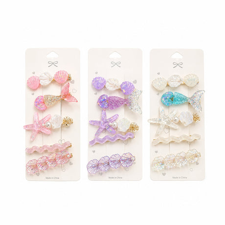Set de 5 Clame de Păr colorate – Scoici, Stea de Mare și pesti, Culori Diverse