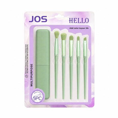 Set de 5 Pensule Profesionale pentru Machiaj Verde Deschis – Husă pentru Transport