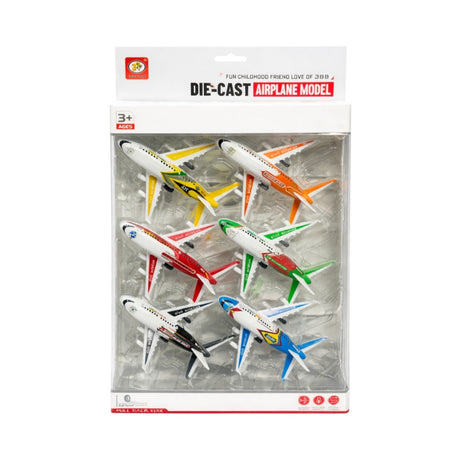 Set de 6 Avioane de Jucărie cu Inerție, Metal și Plastic, Diverse Culori