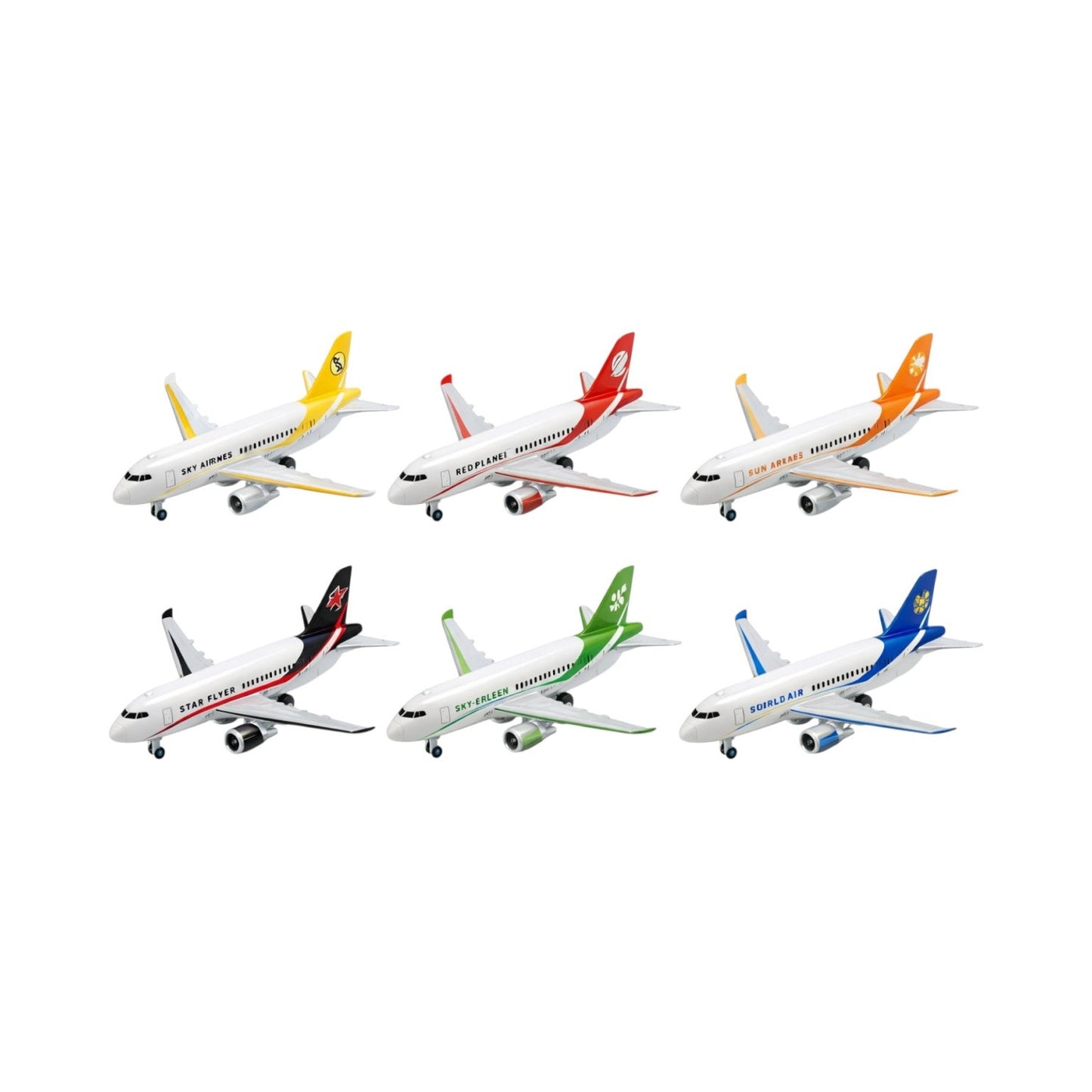 Set de 6 Avioane de Jucărie cu Inerție, Metal și Plastic, Diverse Culori